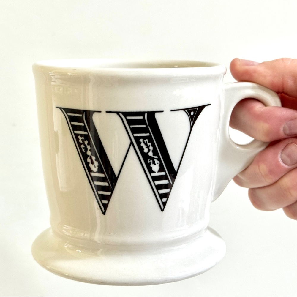 Anthropologie Black Letter W Initial Monogram Coffee Cup Shaving Mug Pedestal